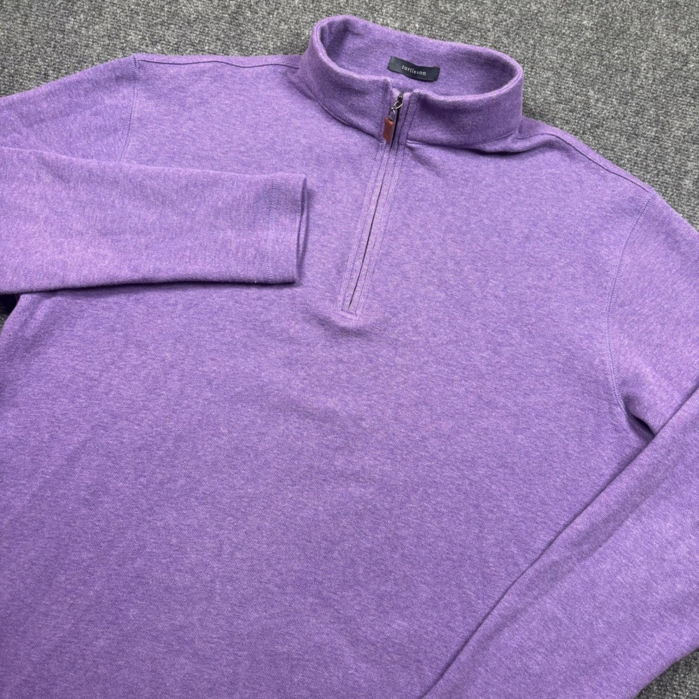 Turtleson Quarter Zip Pullover Mens Large Purple Heathered Cotton Blend